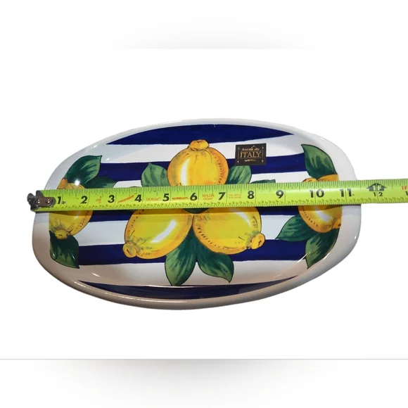 Nova Deruta - Vibrant Lemon Striped Plate/ Platter Made In Italy Hand Painted - Picture 6 of 7